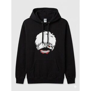 Tokyo Ghoul Ken Kaneki Mask Hoodie - Men’s Small - Black Anime Graphic Fleece